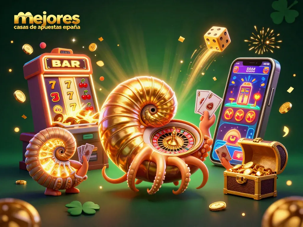 Descubre las mejores casas de apuestas en España con ilustración vibrante y detalles de casino.