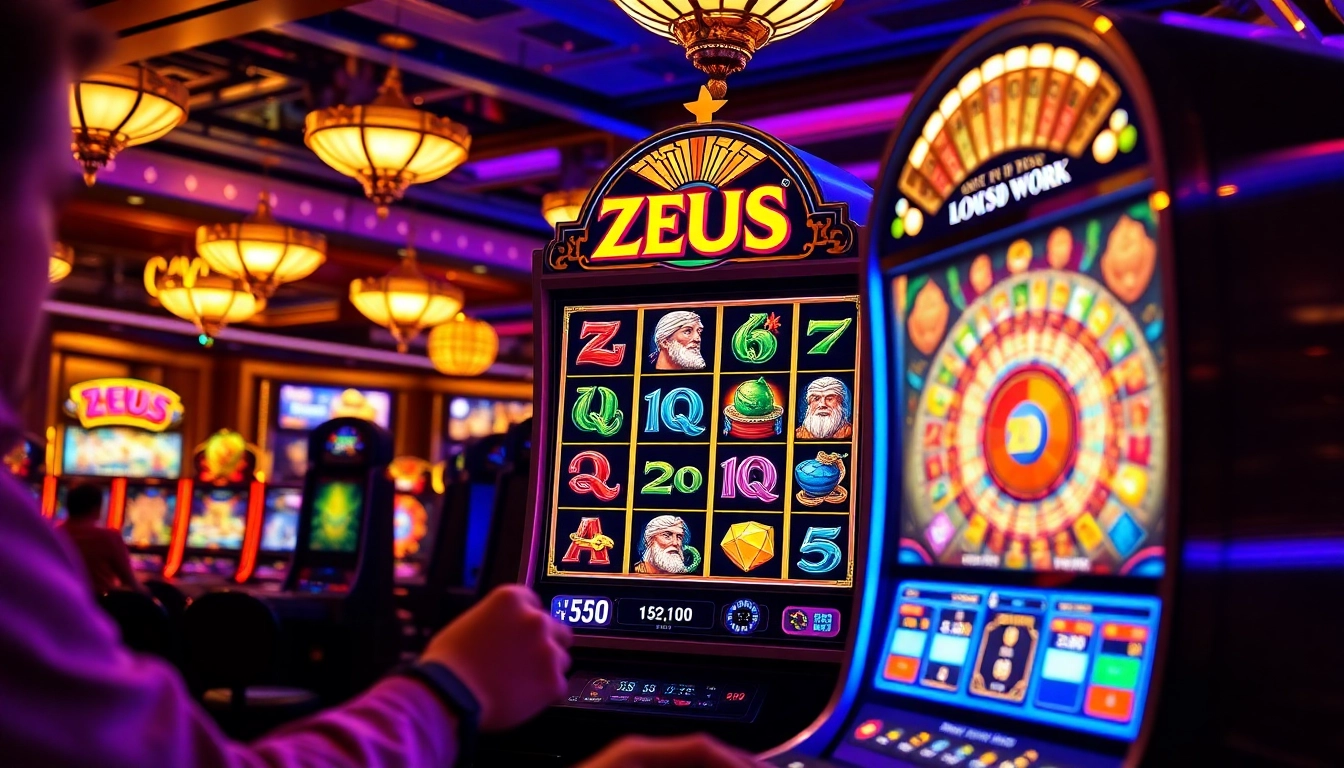 Players enjoying the Zeus slot machine, indulging in thrilling casino gameplay.