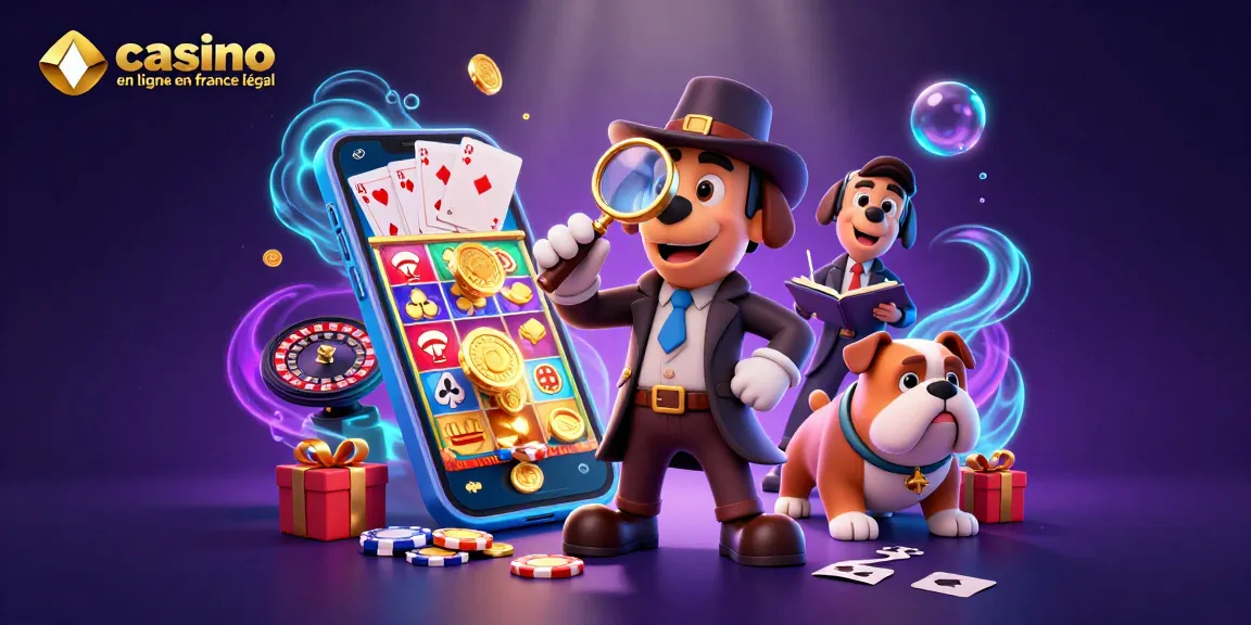 Examinez les indices sur les casinos : illustration de casino en ligne en France légal avec un détective.