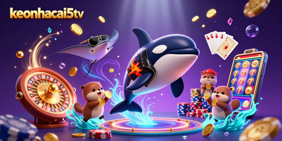 Experience the thrill of keonhacai5tv with playful sea creatures and casino elements in a vibrant underwater scene.