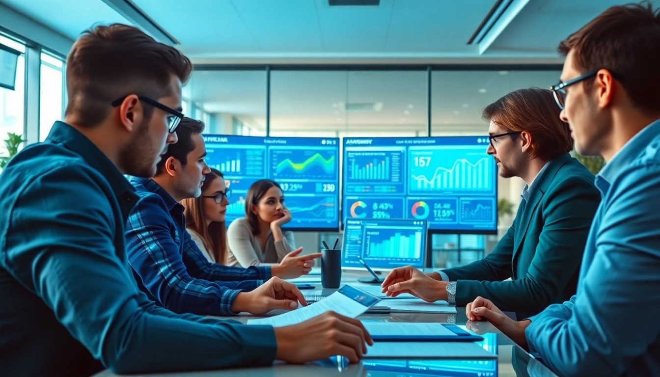 Analyze data for competitive insights with AI for competitive intelligence in a vibrant office.