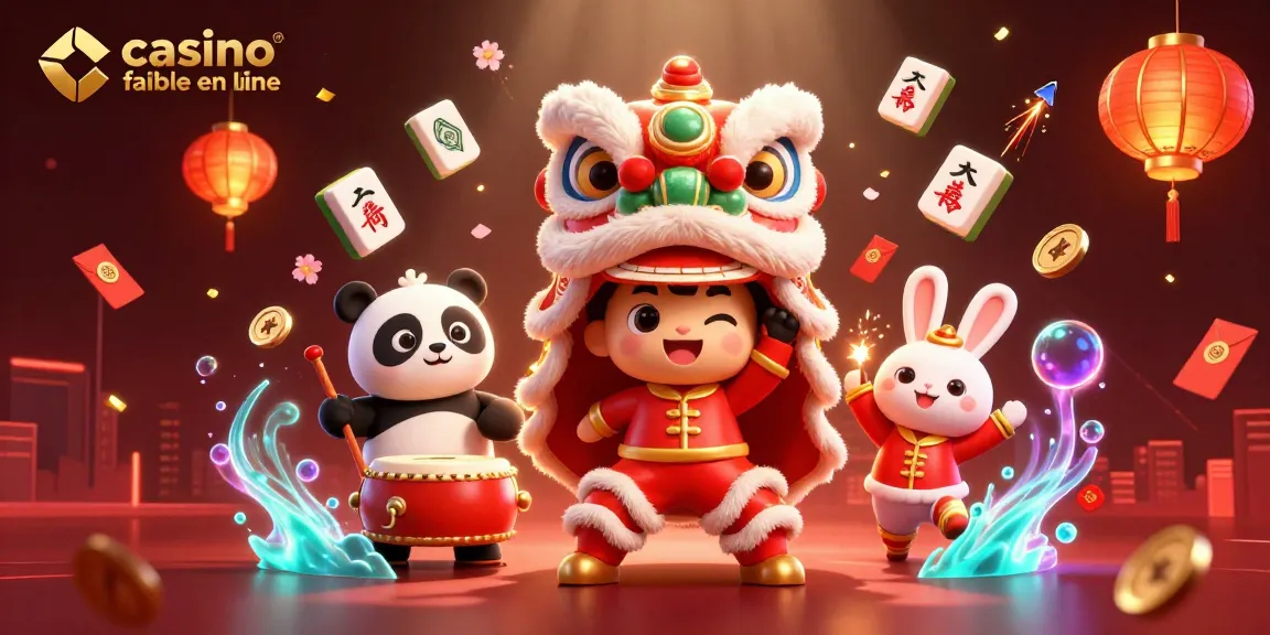 Profitez des jeux d'argent avec un casino fiable en ligne lors d'une danse du lion festif en 3D.