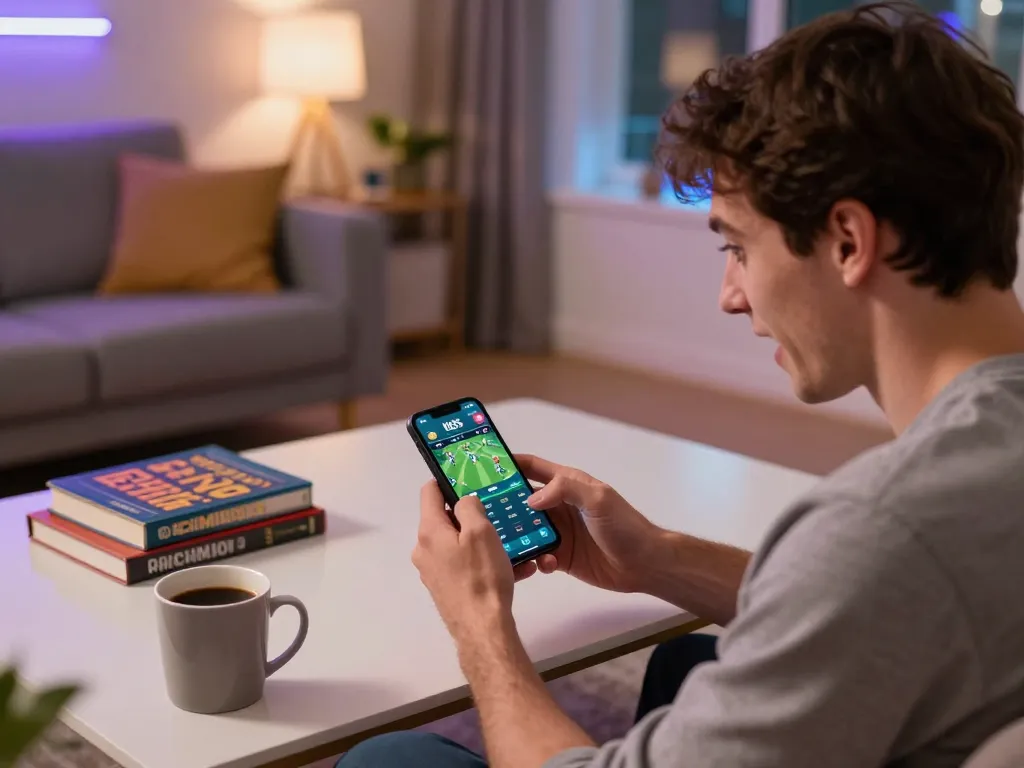 Experience dynamic sports betting on the KK55 app in a cozy home setup, capturing excitement and strategy