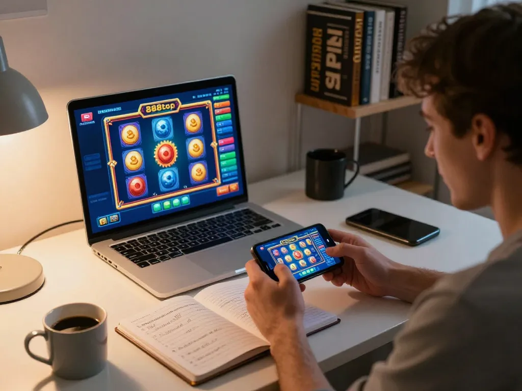 Player enjoying a thrilling moment on the 888top app, showcasing a blend of strategy and online gambling.