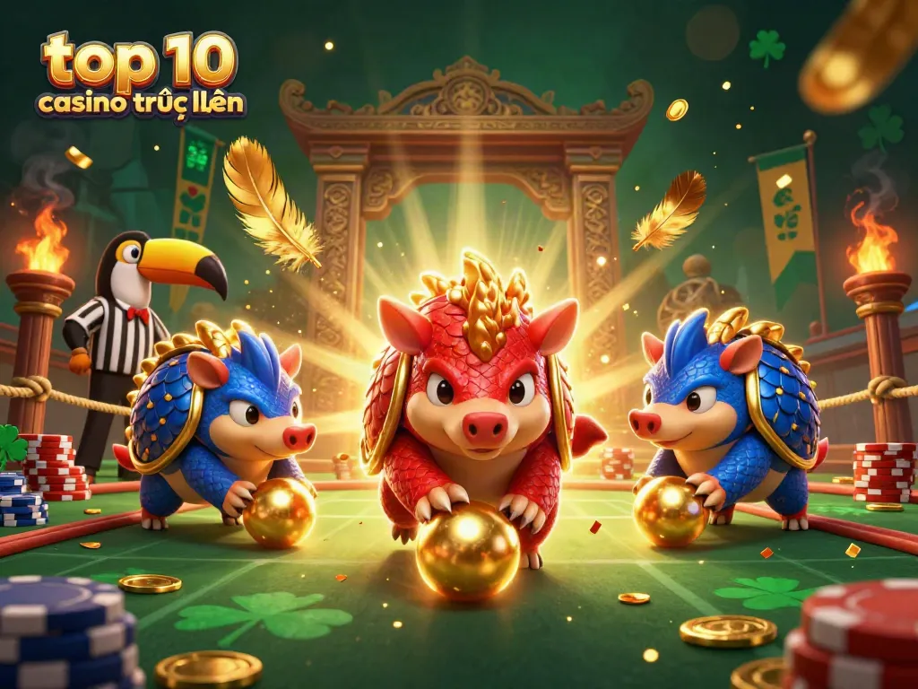 Khám phá top 10 casino trực tuyến với hình ảnh sôi động về cặp tê tê đối đầu.