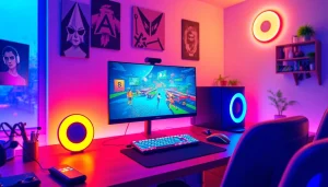 Bermain Unogg game pada setup gamer dengan monitor modern dan aksesoris menawan.