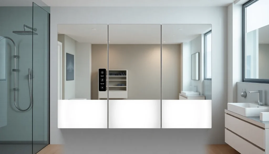 Beleuchteter sonni Spiegelschrank in modernem Bad-Design, optimiert für Stauraum.