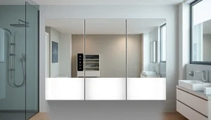 Beleuchteter sonni Spiegelschrank in modernem Bad-Design, optimiert für Stauraum.