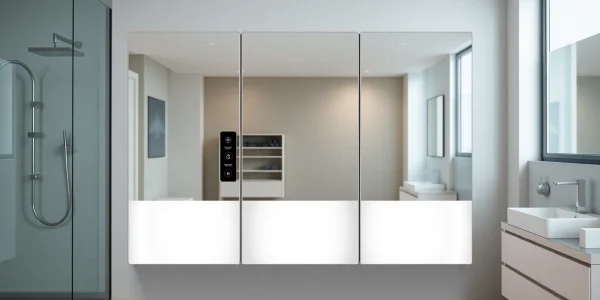 Beleuchteter sonni Spiegelschrank in modernem Bad-Design, optimiert für Stauraum.