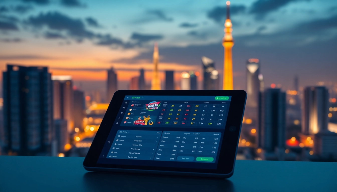 Preview of best sports betting sites India displayed on a tablet in an urban setting.