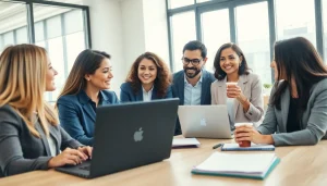 Engage with small business jobs community in a vibrant office environment, showcasing teamwork and innovation.