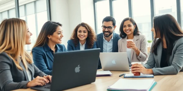 Engage with small business jobs community in a vibrant office environment, showcasing teamwork and innovation.