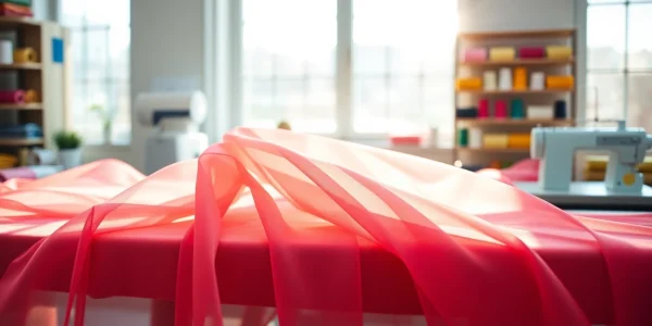 Mousseline stof met zachte textuur en kleuren, perfect voor creatieve naaiprojecten.