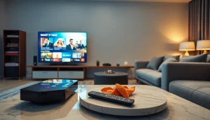 Enhance your entertainment with iron iptv streaming device setup in a stylish living room.