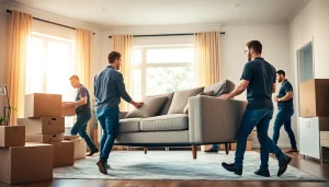 Toronto movers efficiently relocating furniture with care in a bright living room.