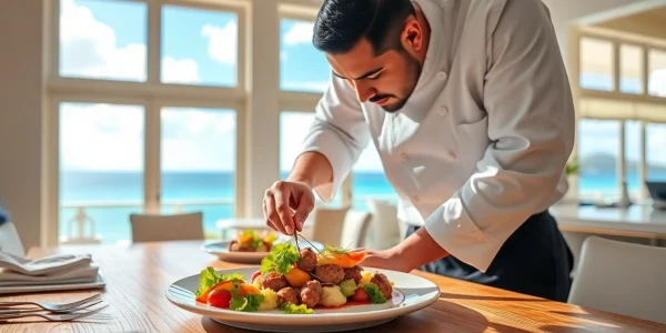 Elevate your culinary experience with St Martin Private Chef crafting gourmet dishes in a luxurious setting.