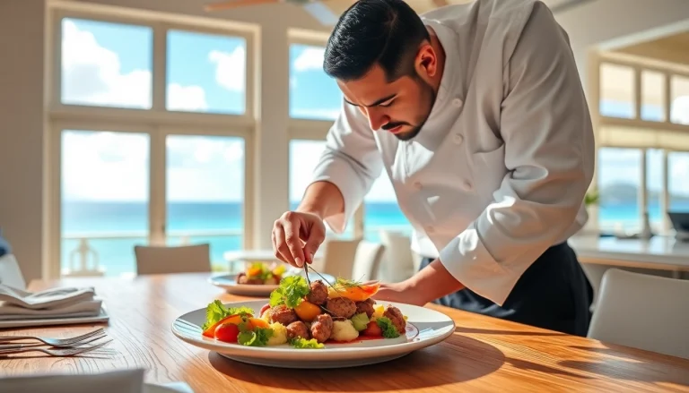 Elevate your culinary experience with St Martin Private Chef crafting gourmet dishes in a luxurious setting.