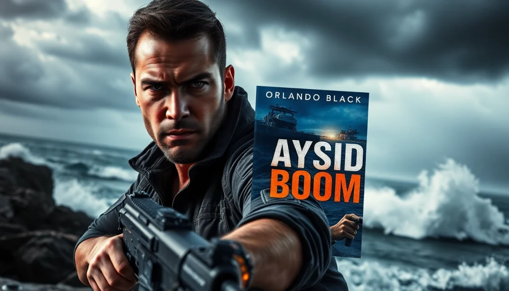 Bayside Boom cover featuring Orlando Black, ex-special forces hero in an action scene.