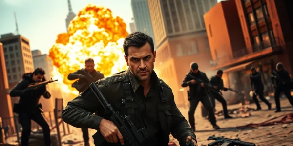 Bayside Boom showcases intense action with ex-Special Forces Captain Orlando Black in a dramatic urban setting.