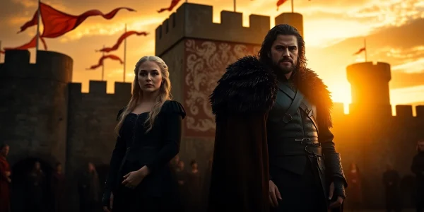 Showcasing the game of thrones cast, featuring prominent characters like Daenerys and Jon Snow.