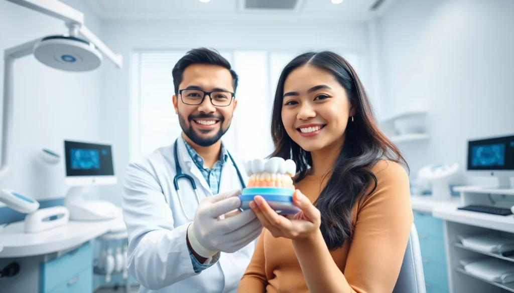 Invisalign treatment in Kuala Lumpur showcased in a modern dental clinic, featuring a friendly dentist and advanced technology.