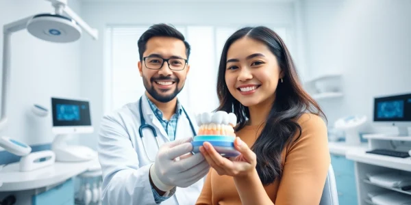 Invisalign treatment in Kuala Lumpur showcased in a modern dental clinic, featuring a friendly dentist and advanced technology.