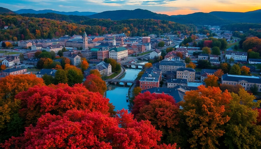 Discover the beauty of Clarksburg with autumn scenery and river reflections.
