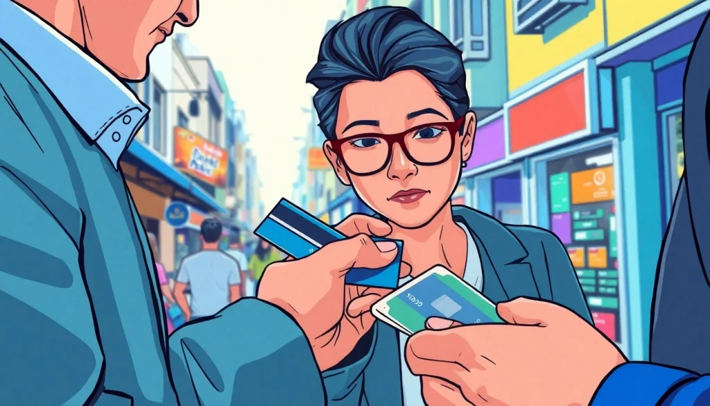 카드깡 거래로 현금을 받는 장면을 포착한 일러스트레이션