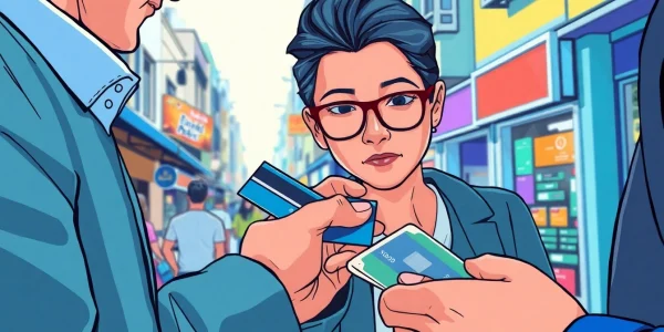 카드깡 거래로 현금을 받는 장면을 포착한 일러스트레이션