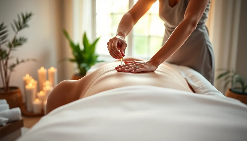 스웨디시 마사지 중 마사지사가 편안한 분위기에서 손길을 주는 모습