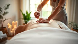 스웨디시 마사지 중 마사지사가 편안한 분위기에서 손길을 주는 모습