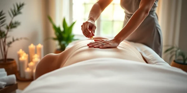 스웨디시 마사지 중 마사지사가 편안한 분위기에서 손길을 주는 모습
