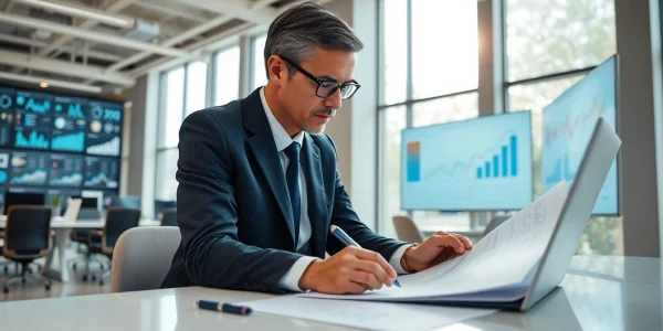 Showcasing a professional engaged in Strategy Capture Management with digital tools.