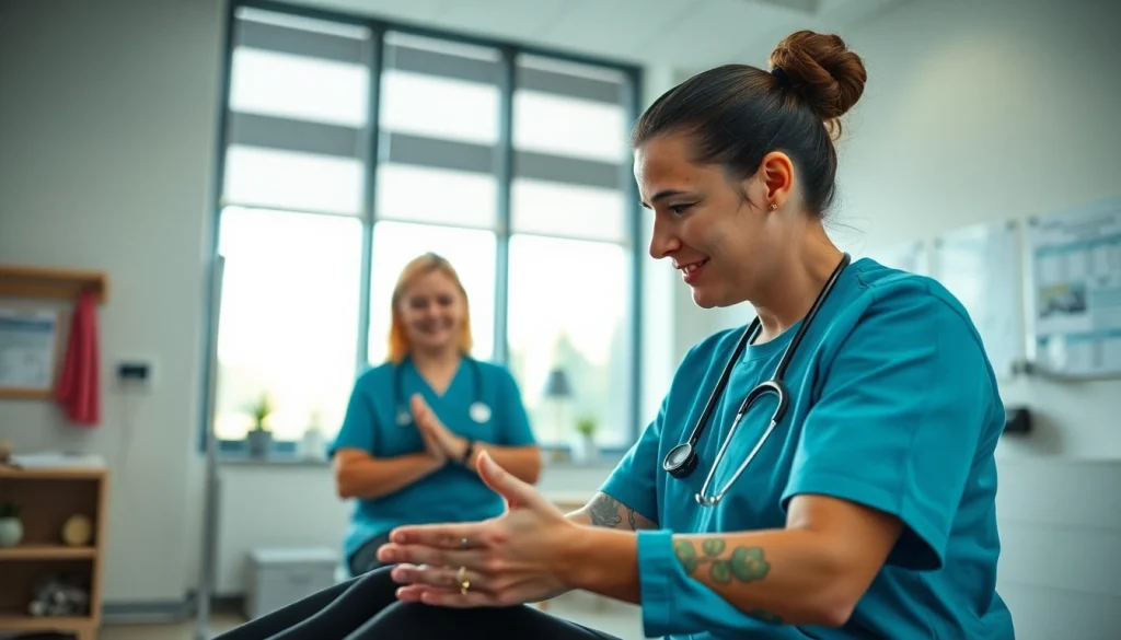 Enhance Physical Therapy Marketing with a professional therapist assisting a patient in a clinical setting.