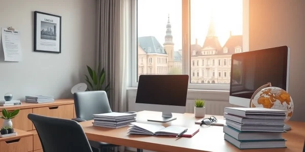 Traducteur assermenté à Strasbourg dans un cadre de bureau moderne.