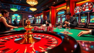 Experience the thrill of gambling at a luxury casino with colorful tables and attentive players; Nếu như vậy bám vào đây.