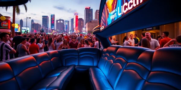 World Cup Group Transportation in a luxury limousine at a vibrant LA venue.