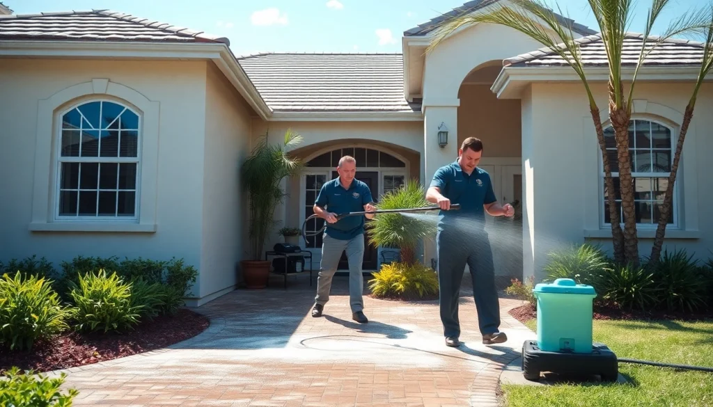 Soft wash cleaning on a residential property in Kissimmee, showcasing professional exterior restoration.