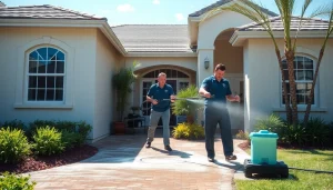 Soft wash cleaning on a residential property in Kissimmee, showcasing professional exterior restoration.