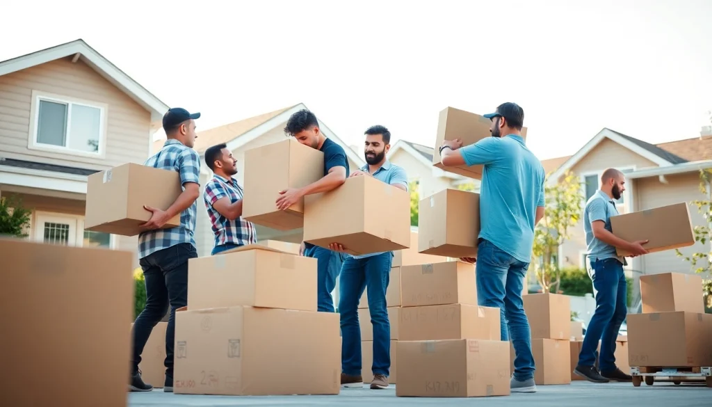 Reliable Vancouver moving company team packing efficiently in a sunny residential setting
