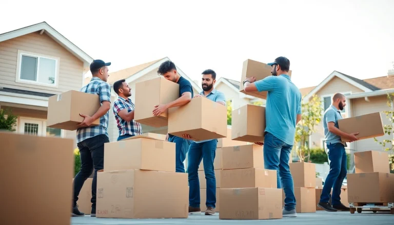 Reliable Vancouver moving company team packing efficiently in a sunny residential setting