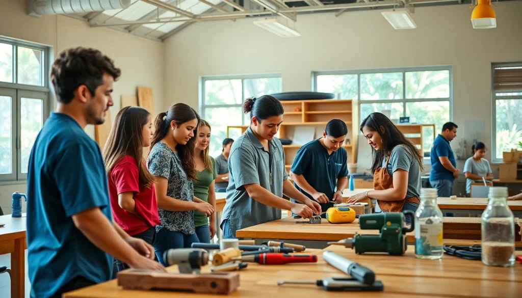 Students collaborating in a vibrant hawaii trade school setting, showcasing hands-on learning.