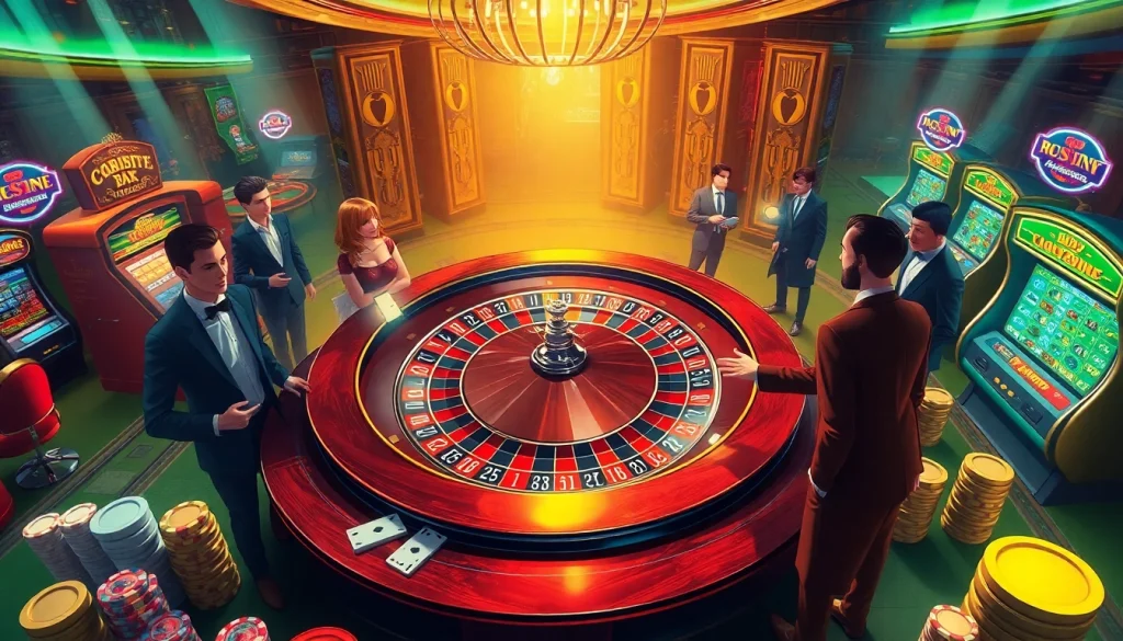Strategic gamblers enjoying the thrilling atmosphere of the hidden wiki-inspired casino.