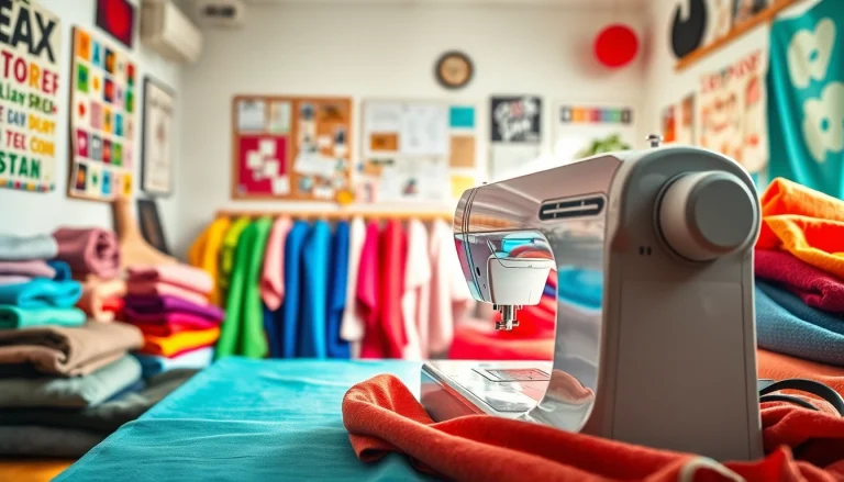 Fluweel stretch stof in verschillende kleuren op een ontwerpwerkplek met naaimachine.