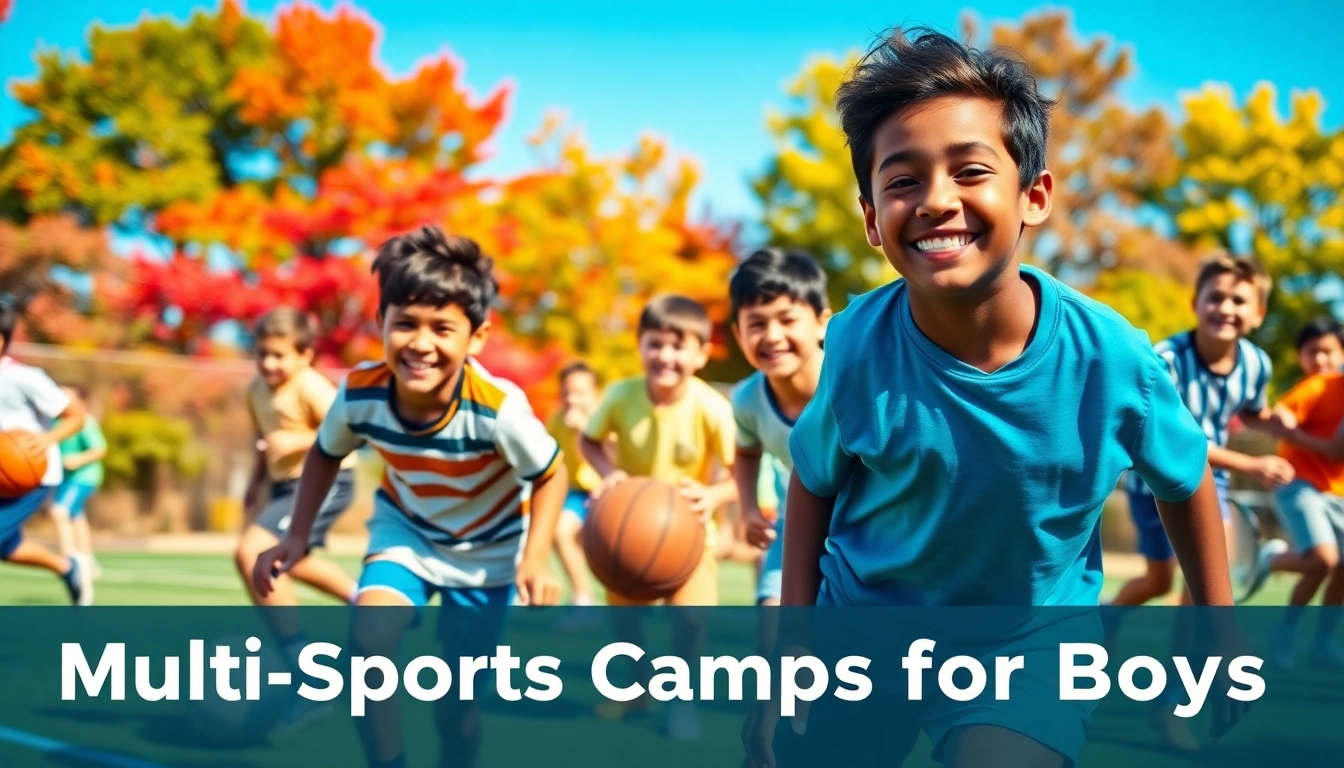 Engaged boys participating in Multi Sports Camps for Boys outdoors, showcasing joy and teamwork.