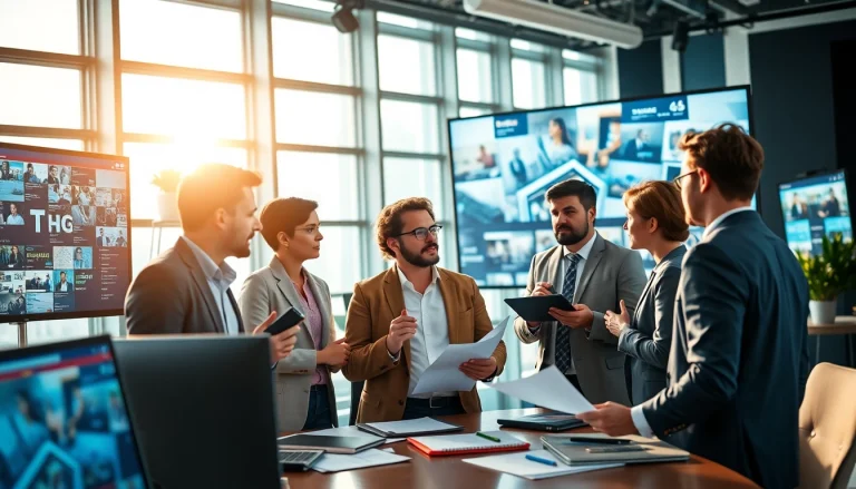 Team of journalists at https://www.todayville.com brainstorming innovative news ideas in a collaborative workspace.