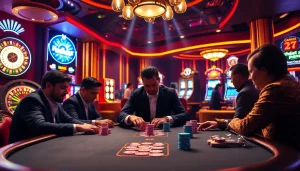 Join the excitement at fabet3.com, where players engage in high-stakes poker games and vibrant casino elements.