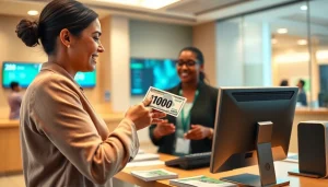 Menyimpan deposit 1k di bank dengan teller yang ramah dan profesional.