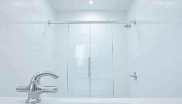 Showcase of sunney shower doors elegantly installed in a modern bathroom setting.
