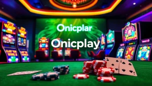 Enjoy an exciting gaming experience on Onicplay with vibrant slot machines and poker chips.